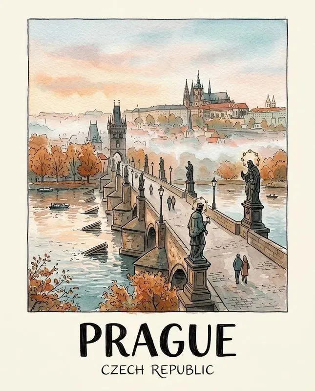 Watercolor Ink City Travel Posters