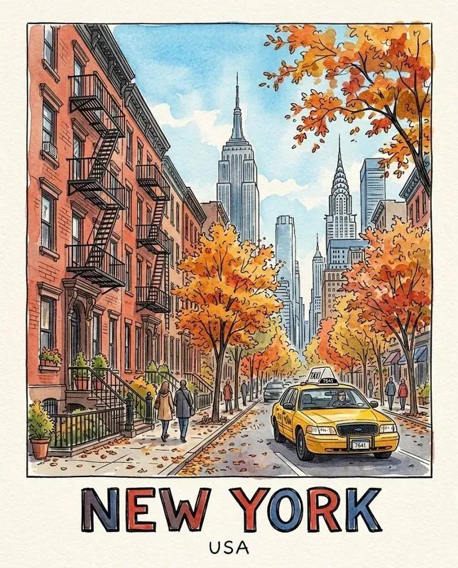 Watercolor Ink City Travel Posters