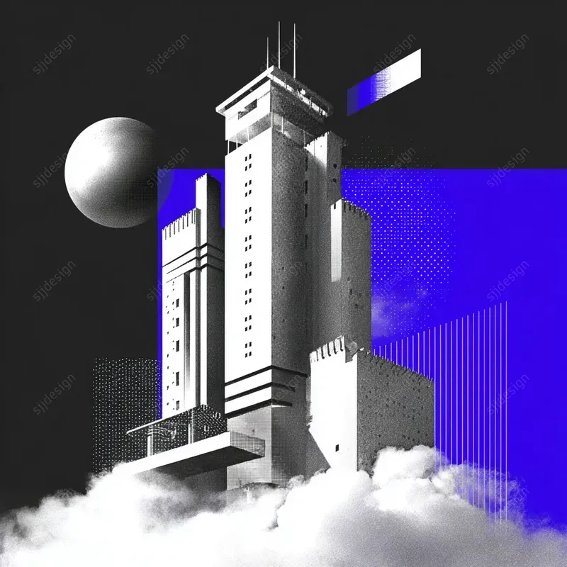 Retrofuturist Brutalist Collages