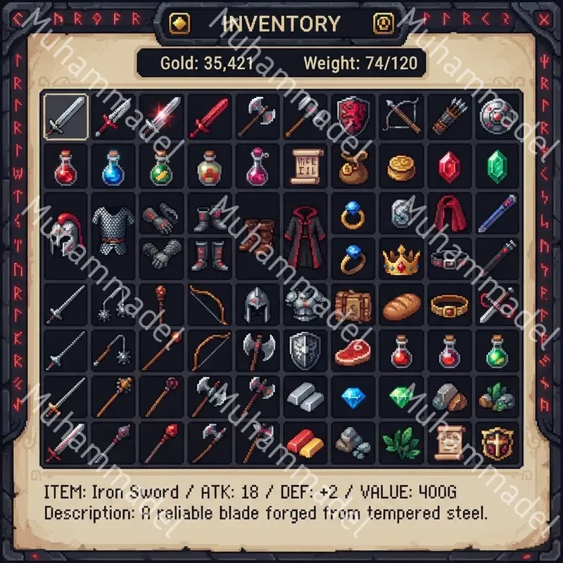 Pixel Art Game Inventory Sheets