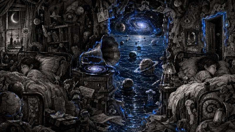 Cosmic Bedroom Portal Ink Illustrations