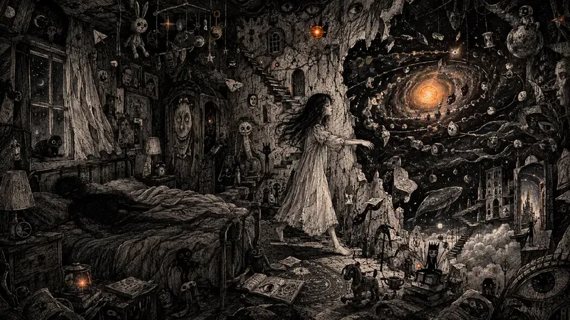 Cosmic Bedroom Portal Ink Illustrations