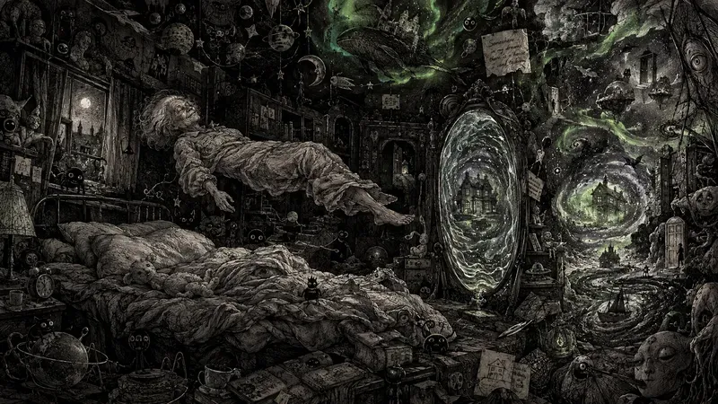 Cosmic Bedroom Portal Ink Illustrations