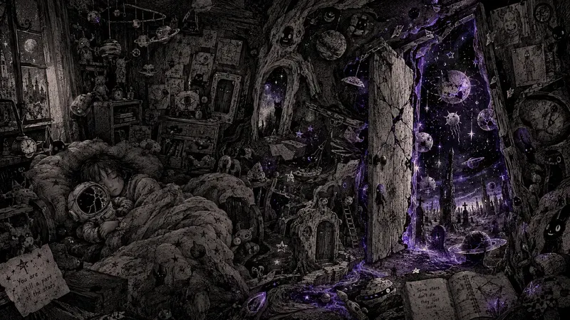Cosmic Bedroom Portal Ink Illustrations
