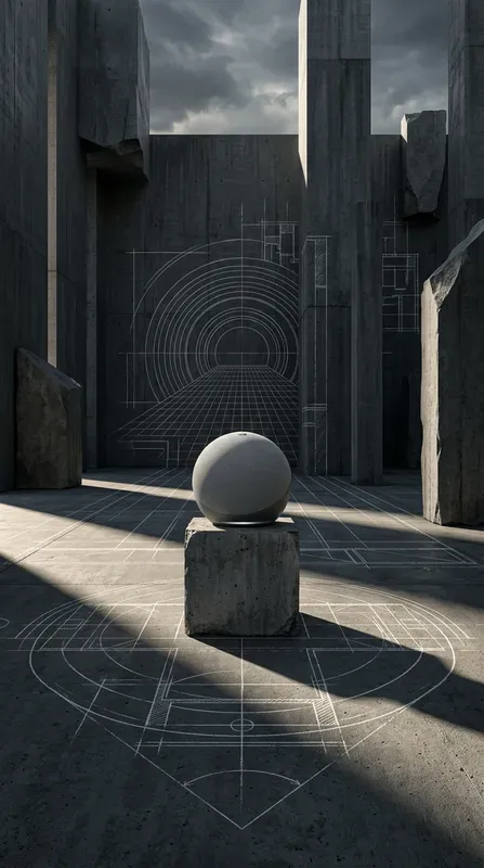 Monolithic Concrete Blueprint Shadows