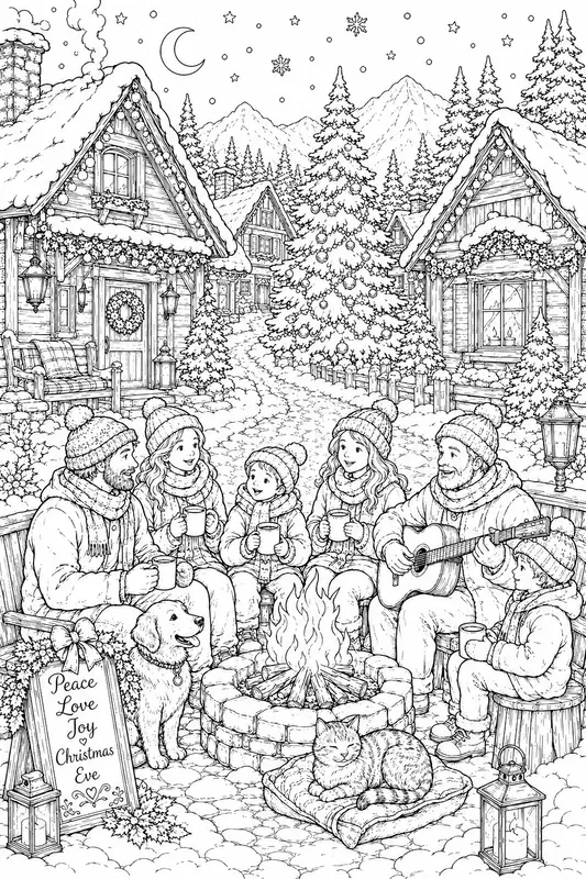 Christmas Village Snow Scenes Line Art