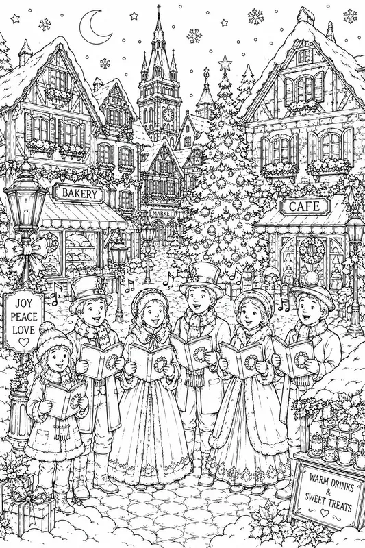 Christmas Village Snow Scenes Line Art