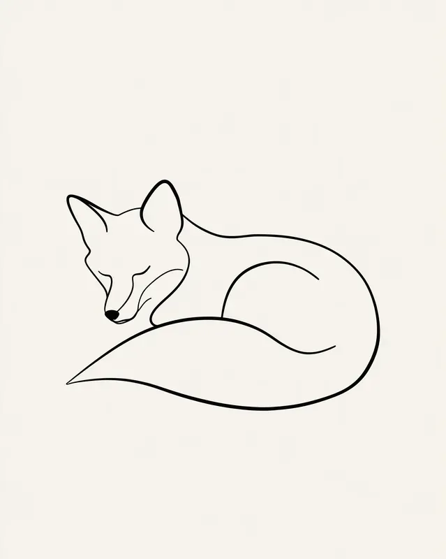 Sleepy Woodland Animals Minimal Line Art