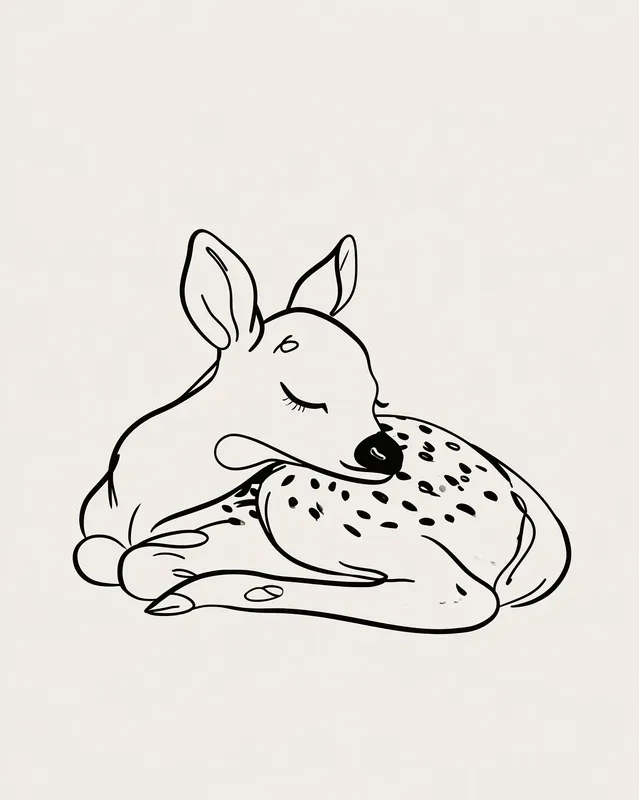 Sleepy Woodland Animals Minimal Line Art