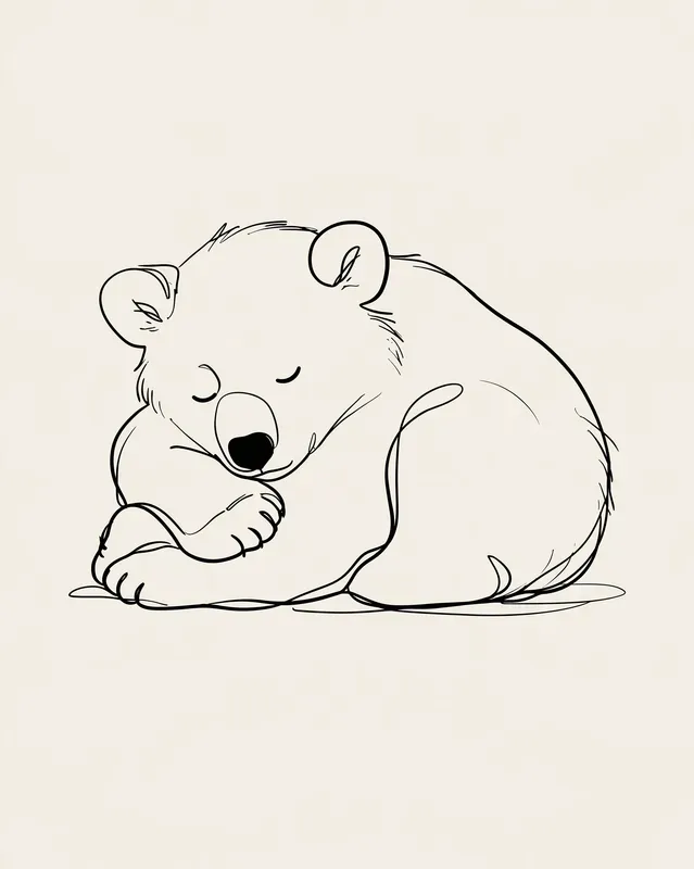 Sleepy Woodland Animals Minimal Line Art