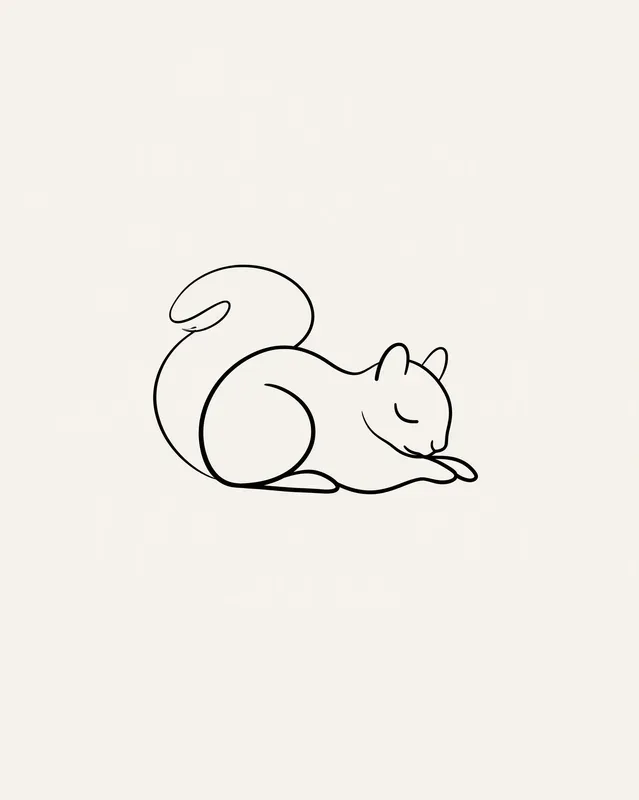 Sleepy Woodland Animals Minimal Line Art