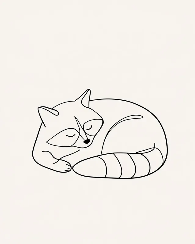 Sleepy Woodland Animals Minimal Line Art