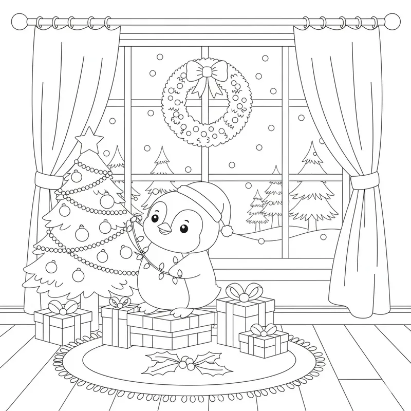 Cute Animals Christmas Coloring Pages