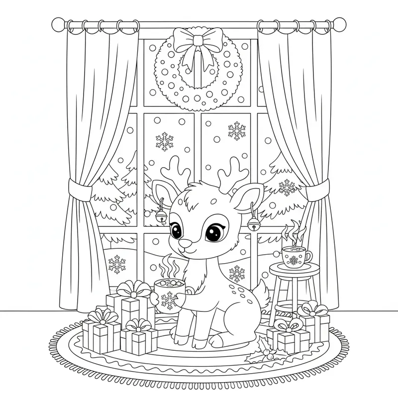 Cute Animals Christmas Coloring Pages