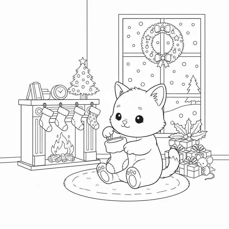 Cute Animals Christmas Coloring Pages