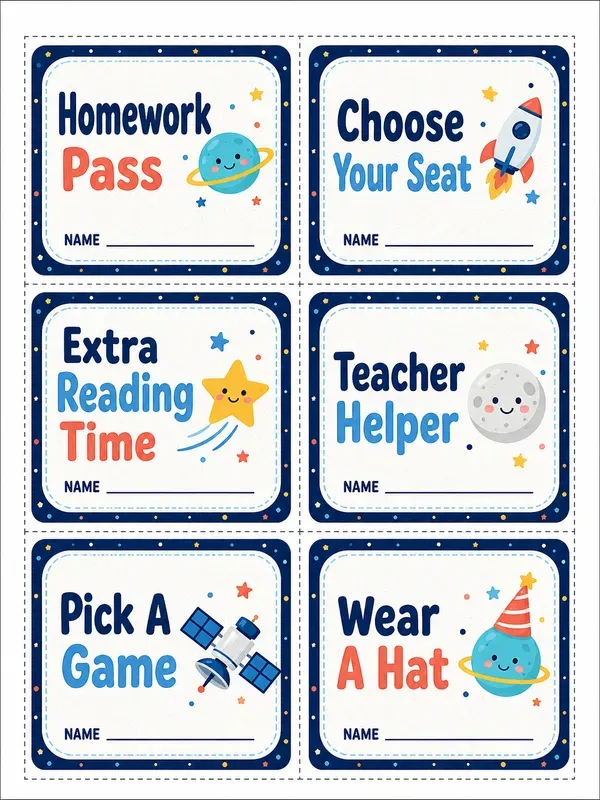 Classroom Reward Coupon Cards