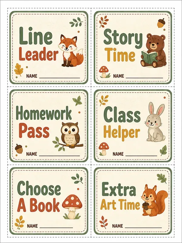 Classroom Reward Coupon Cards