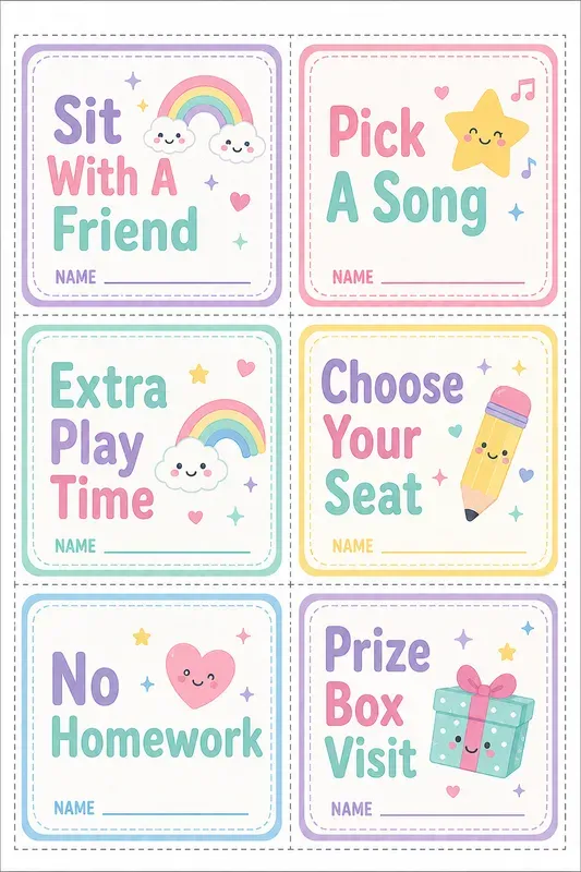 Classroom Reward Coupon Cards