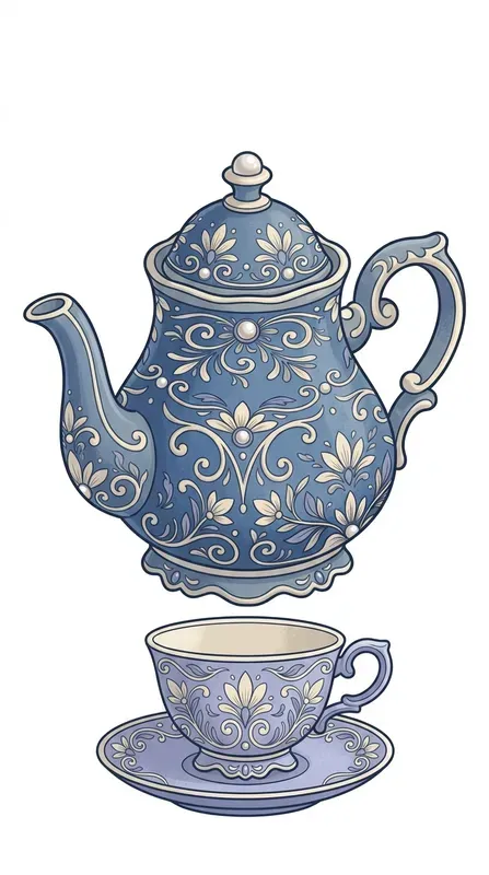 Stylized Blue Victorian Objects Clipart