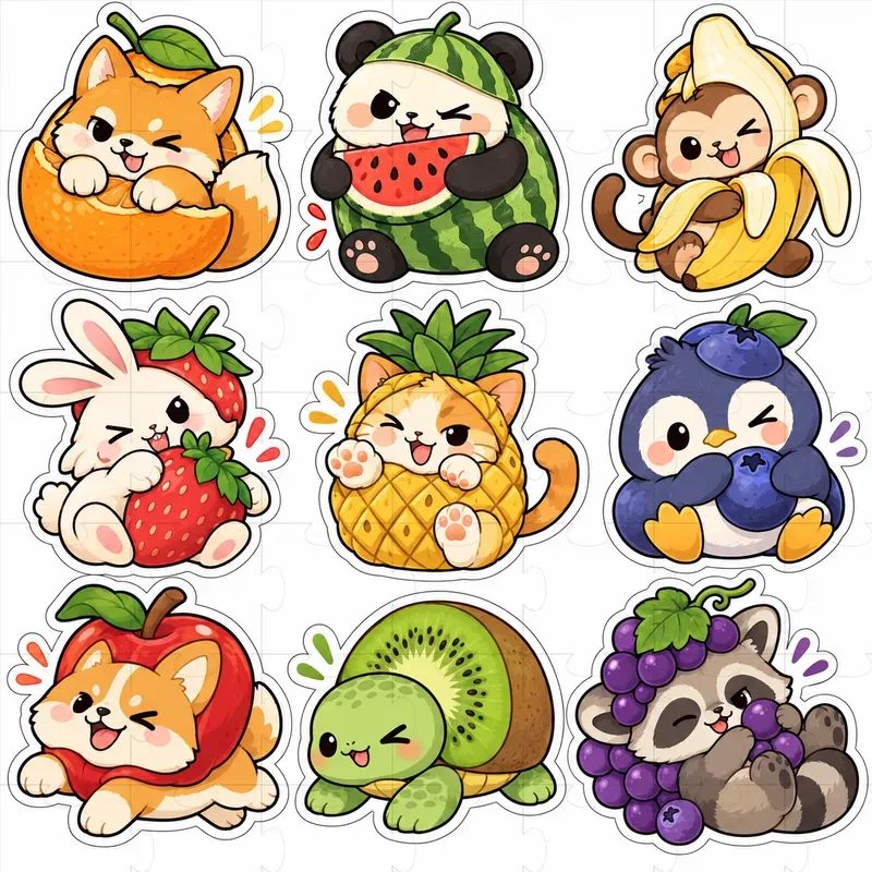 Kawaii Foodimal Sticker Designs