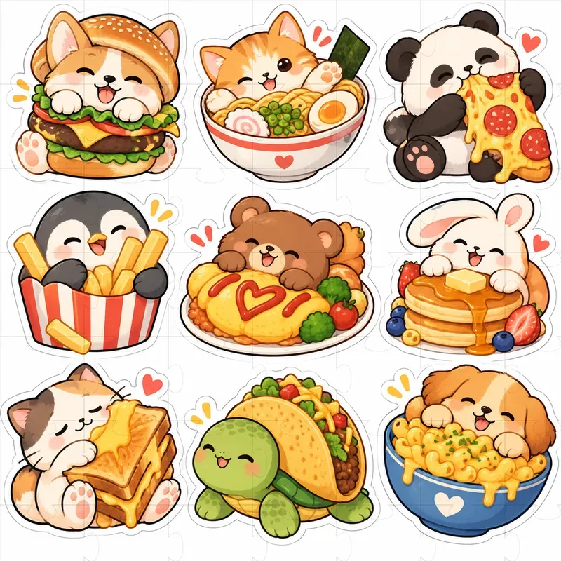 Kawaii Foodimal Sticker Designs