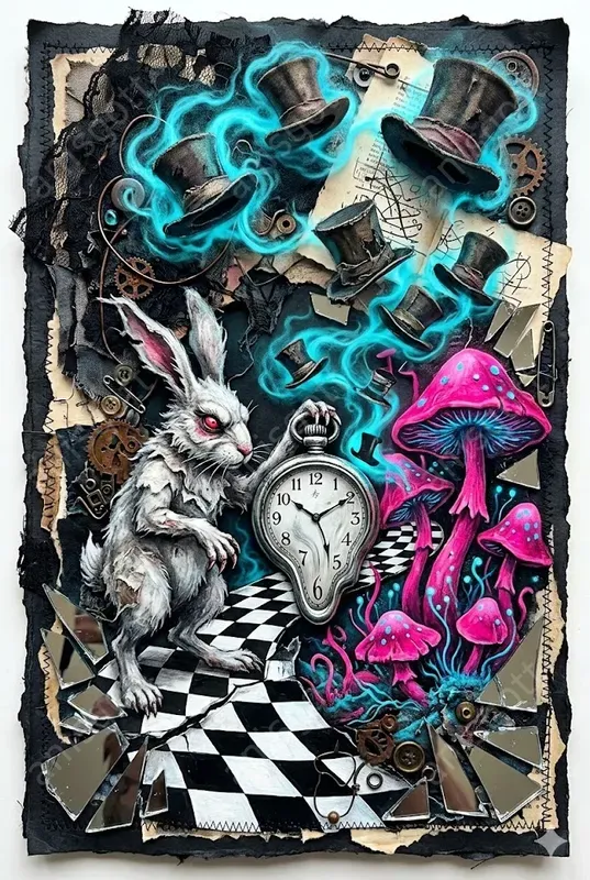Surreal Dark Alice Junk Journal Pages