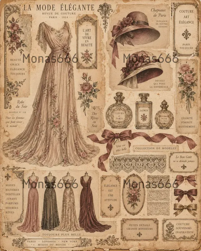 Vintage Couture Junk Journal Ephemera
