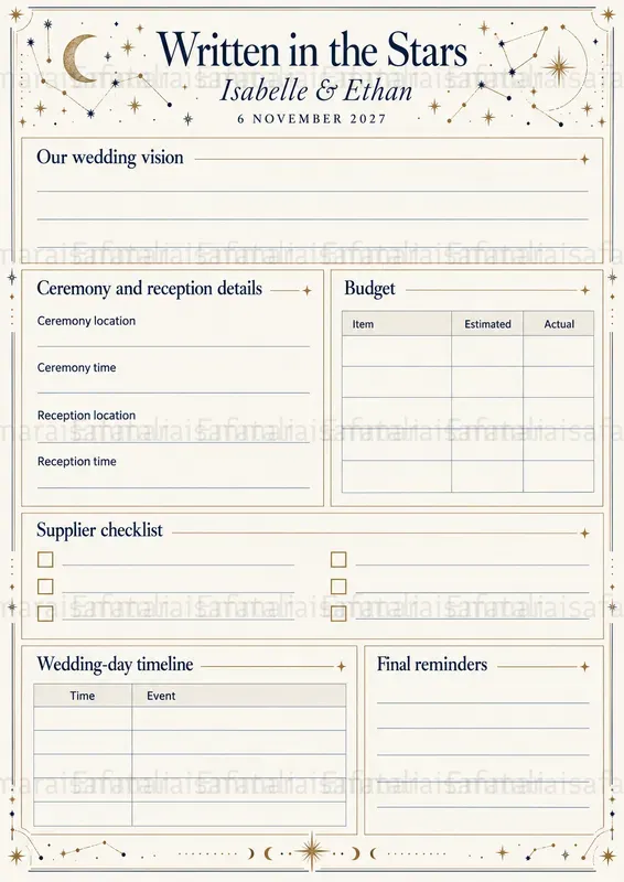 Elegant Wedding Planner Pages Generator