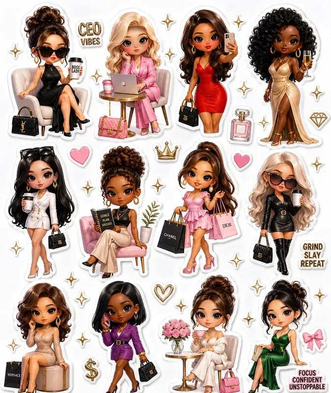 3D Stylish Girl Sticker Sheets