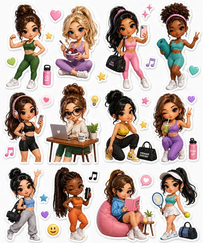 3D Stylish Girl Sticker Sheets