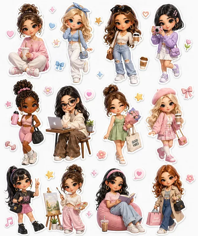 3D Stylish Girl Sticker Sheets