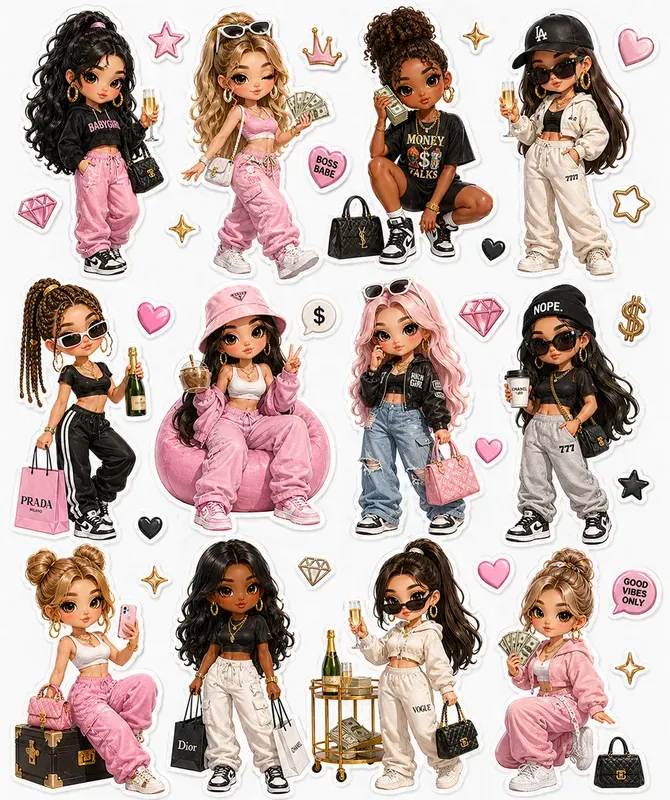 3D Stylish Girl Sticker Sheets