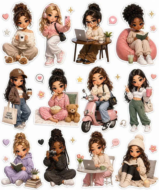 3D Stylish Girl Sticker Sheets