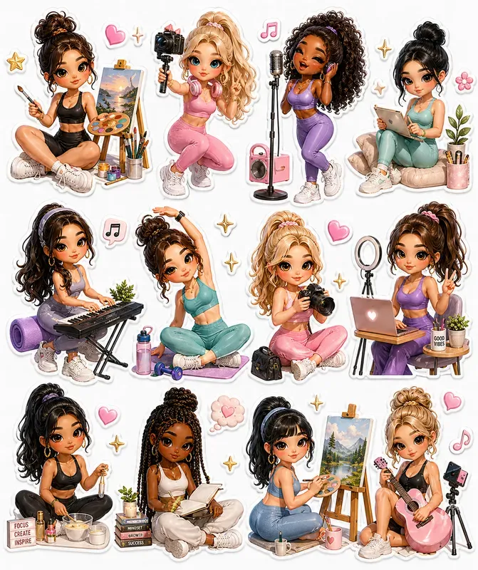 3D Stylish Girl Sticker Sheets