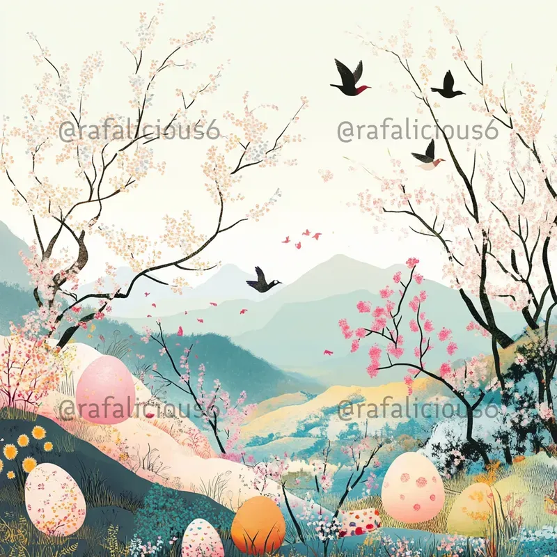 Easter Cards In Japanese Woodblock Style