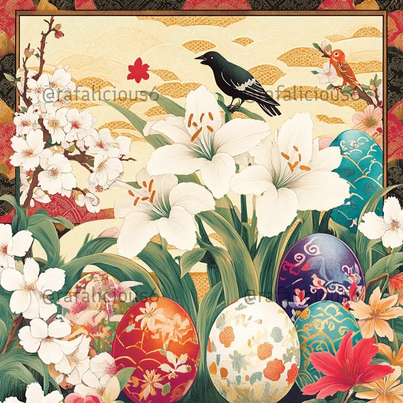 Easter Cards In Japanese Woodblock Style