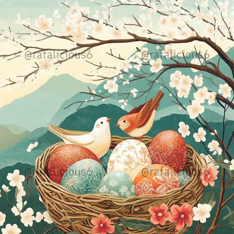 Easter Cards In Japanese Woodblock Style