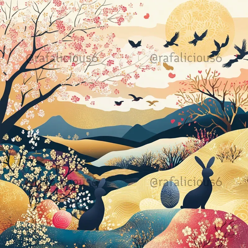 Easter Cards In Japanese Woodblock Style