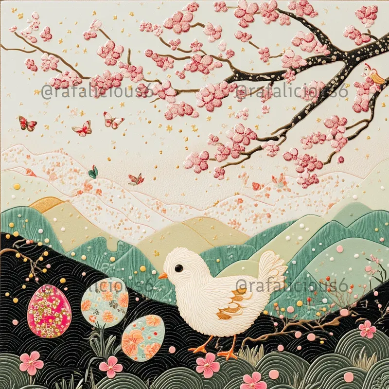 Easter Cards In Japanese Woodblock Style