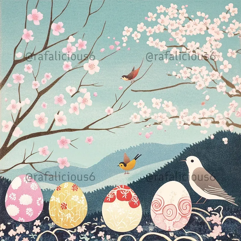 Easter Cards In Japanese Woodblock Style
