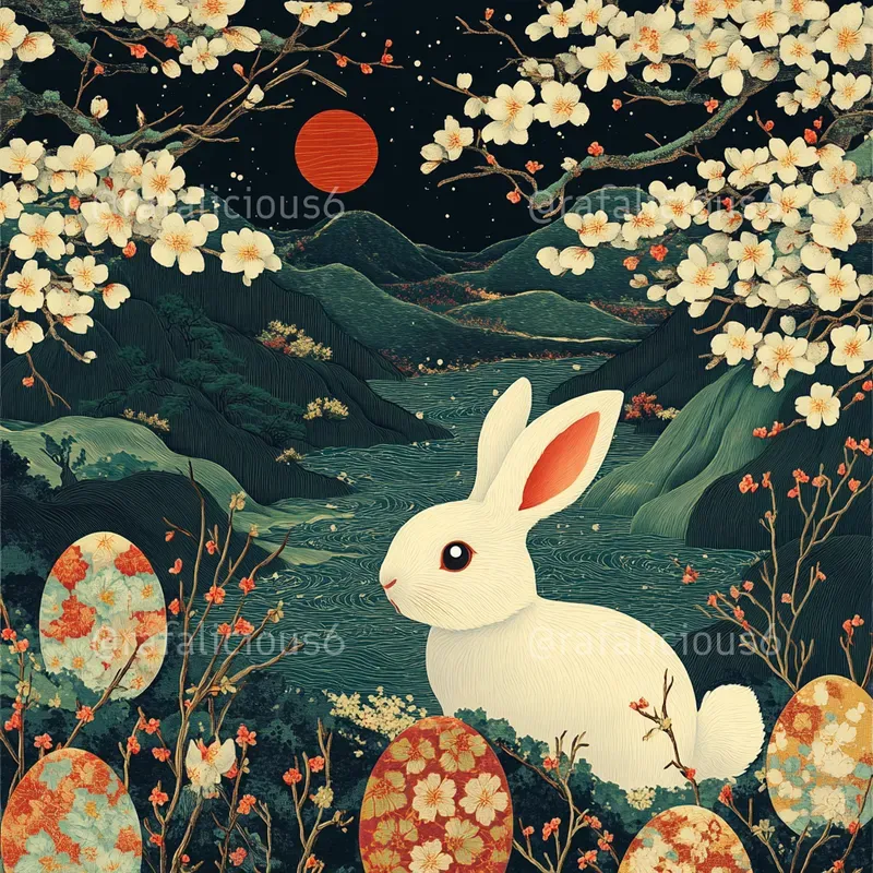 Easter Cards In Japanese Woodblock Style