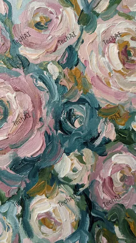 Pastel Teal Pink Oil Abstracts