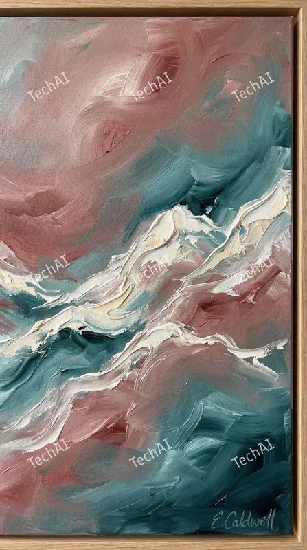 Pastel Teal Pink Oil Abstracts