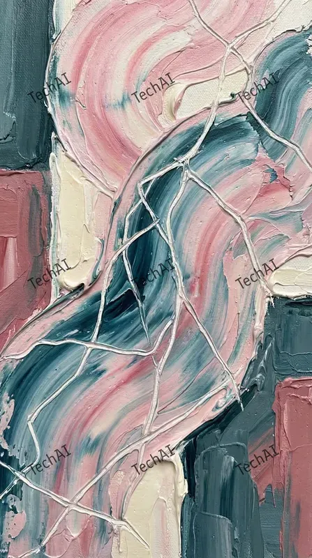 Pastel Teal Pink Oil Abstracts