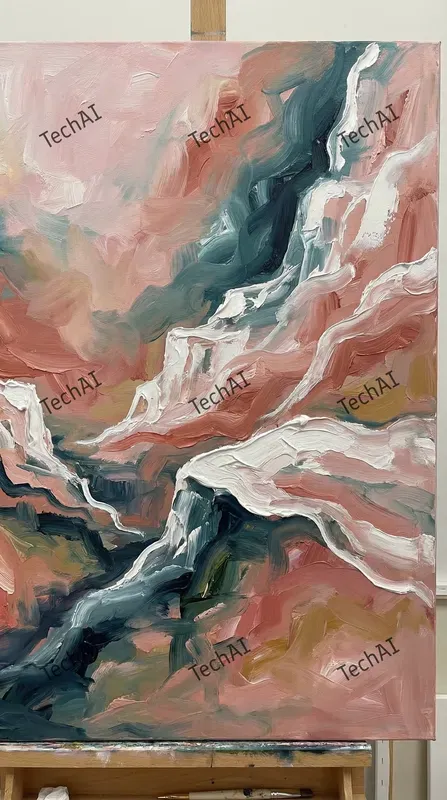 Pastel Teal Pink Oil Abstracts