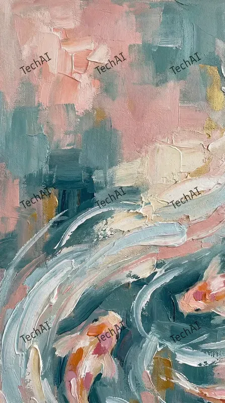 Pastel Teal Pink Oil Abstracts