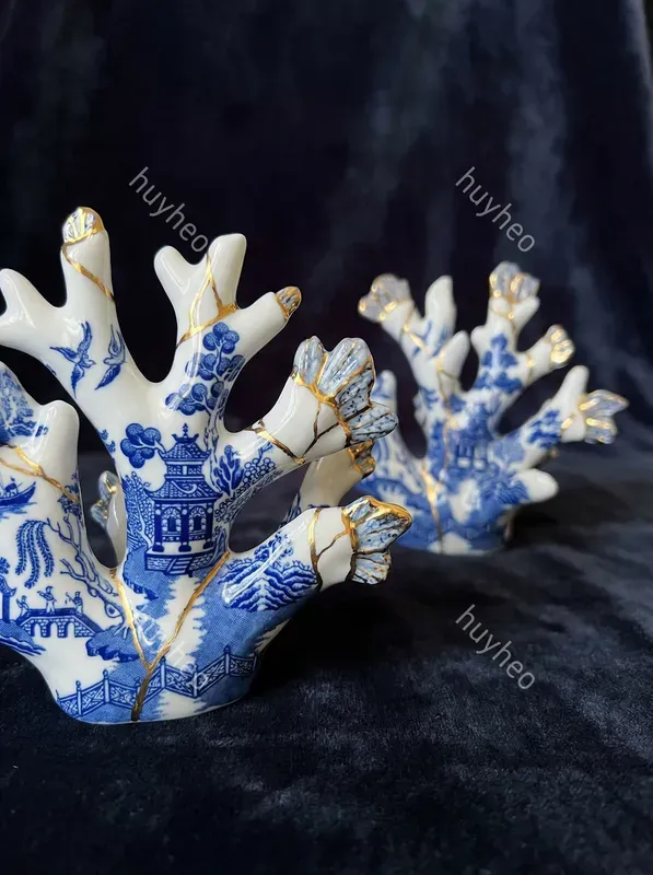 Blue Willow Kintsugi Porcelain Art