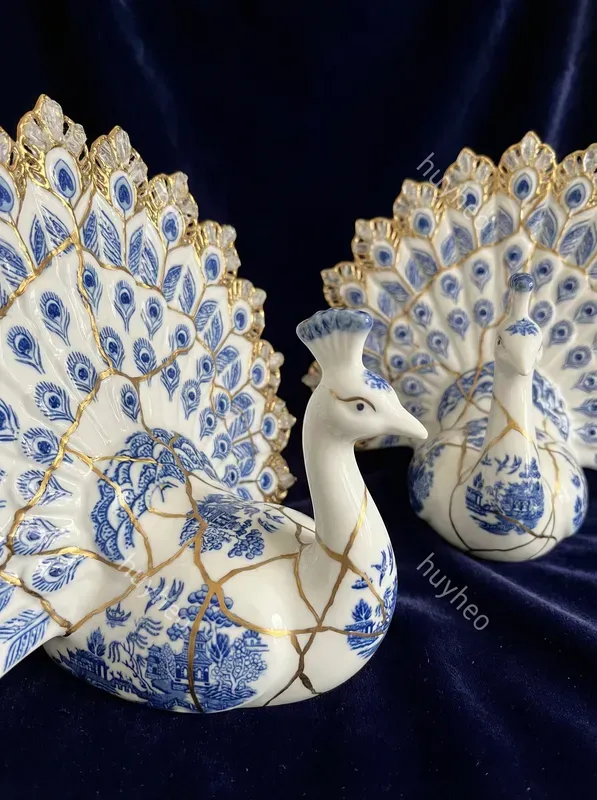 Blue Willow Kintsugi Porcelain Art