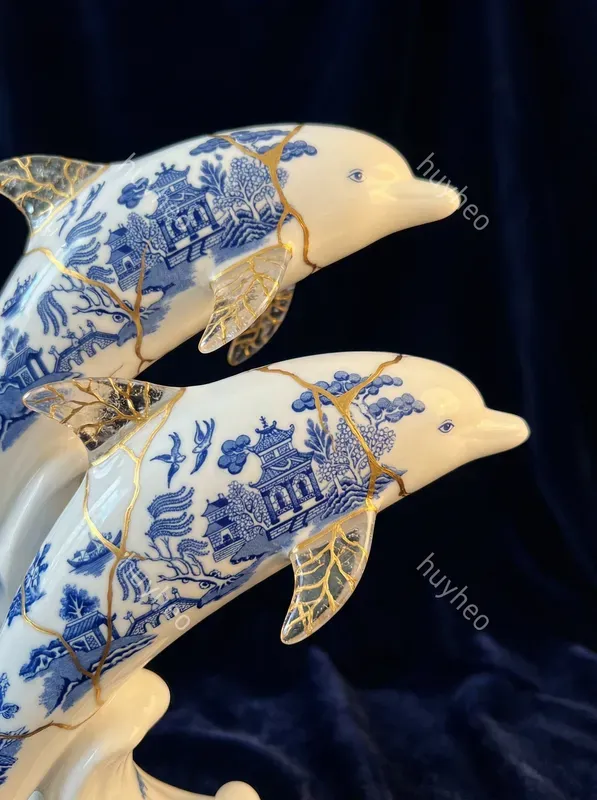 Blue Willow Kintsugi Porcelain Art