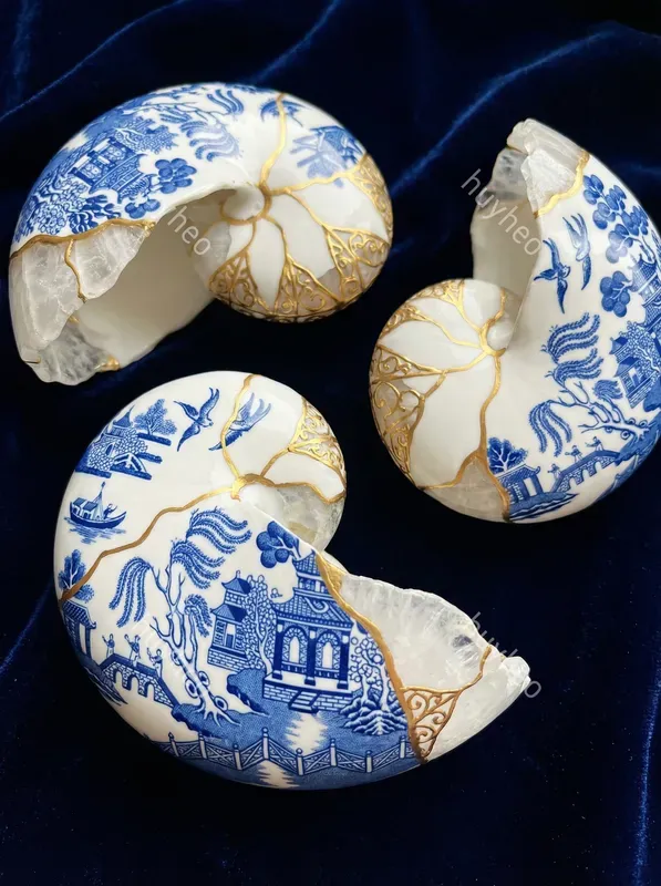 Blue Willow Kintsugi Porcelain Art